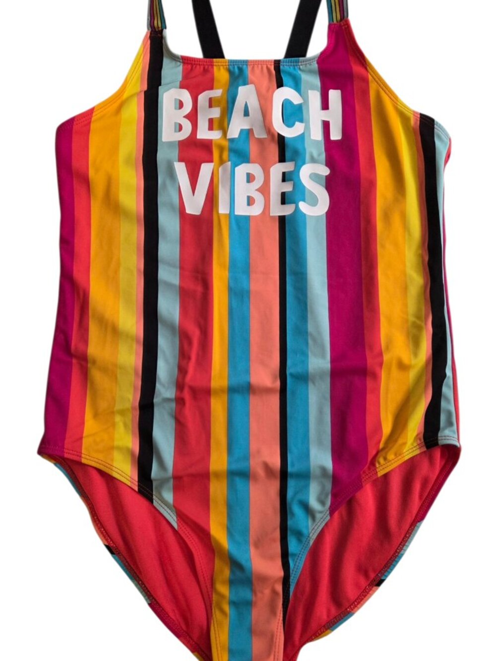 Wonder Nation Girls One Piece Swimsuit XXL 18 Rainbow Stripe Crossback  Beach